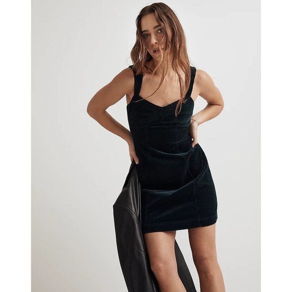 Madewell Corduroy Sweetheart Mini Dress 16 Ancient Forest Green - Picture 6 of 6